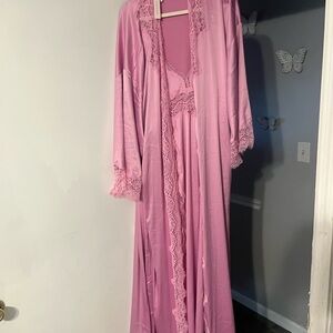 Victoria's Secret Pink Lace Trim Gown With Robe